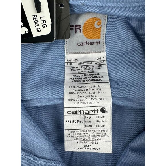 NWT Carhartt FRS160 Blue Flame Resistant Twill Work Shirt Mens L - Picture 5 of 7